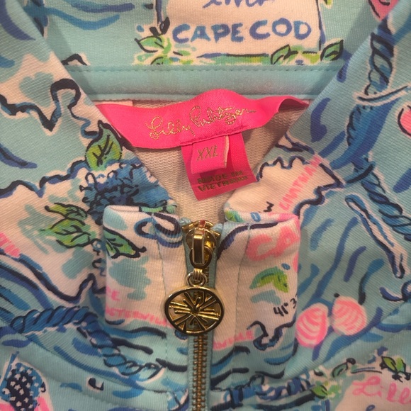 Lilly Pulitzer Blue and Pink Print Quarter-Zip - Picture 2 of 2